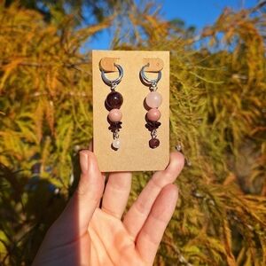 Garnet, Rhodocrosite, Rose Quartz Earrings ~ Artisan Jewelry